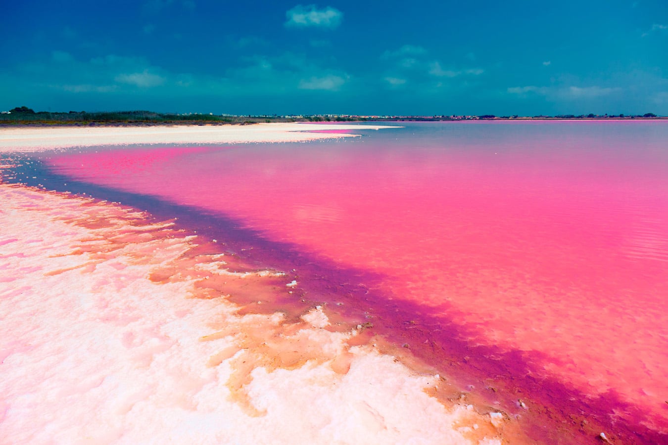 Pink salt lagoon in La Mata, Torrevieja, Costa Blanca, Spain.